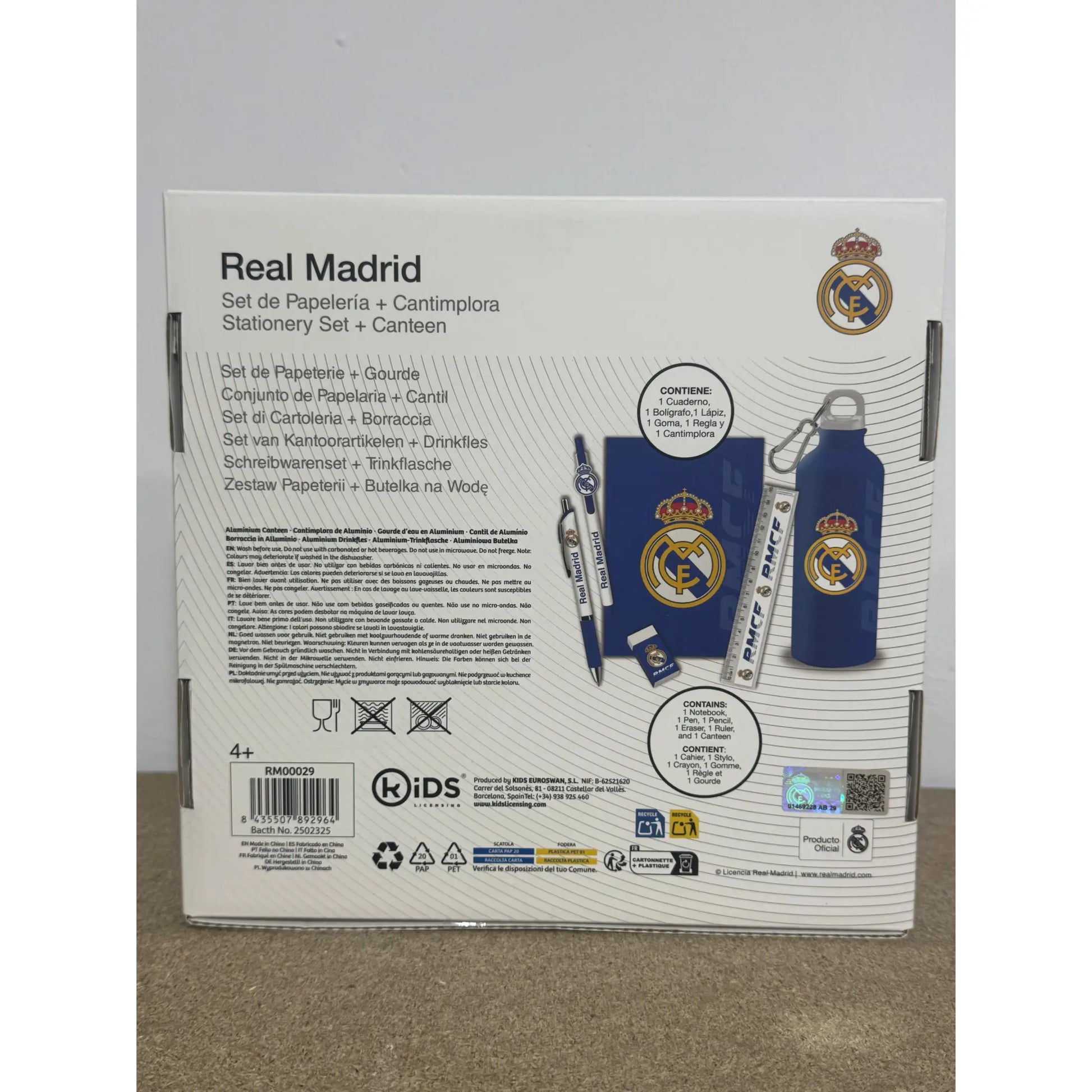Set de papelería REAL MADRID con botella cantimplora aluminio - Botella