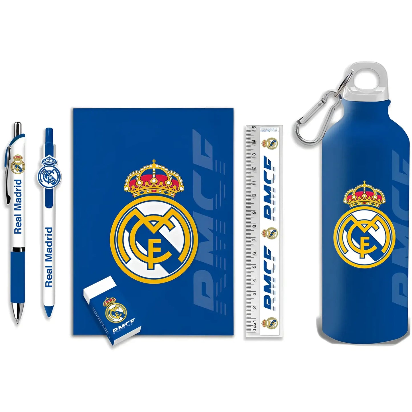 Set de papelería REAL MADRID con botella cantimplora aluminio - Botella