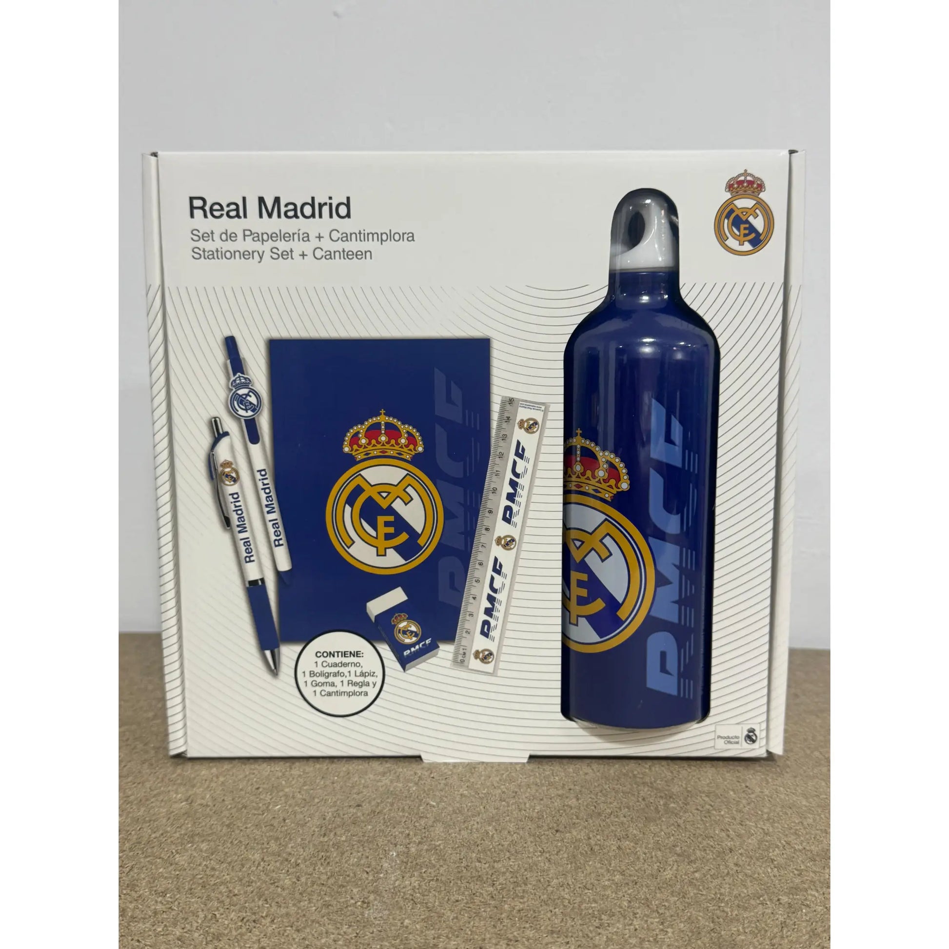 Set de papelería REAL MADRID con botella cantimplora aluminio - Botella