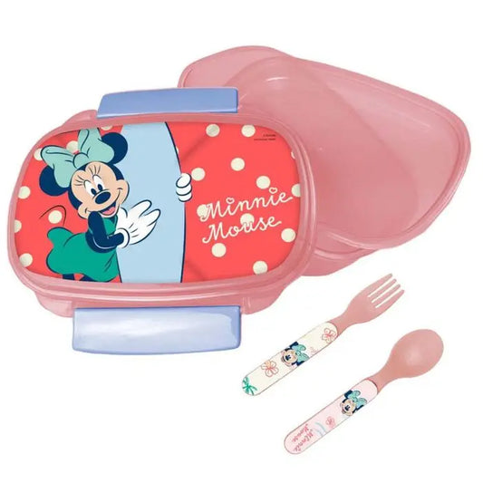 Set sandwichera lonchera tupper con cubiertos Minnie Mouse Disney - Tupper