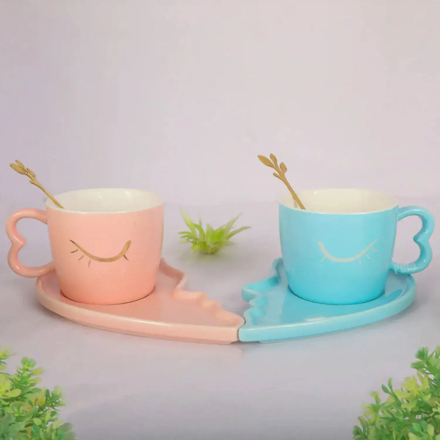 Set tazas rosa y azul forma de corazón para parejas - Alfombra baño