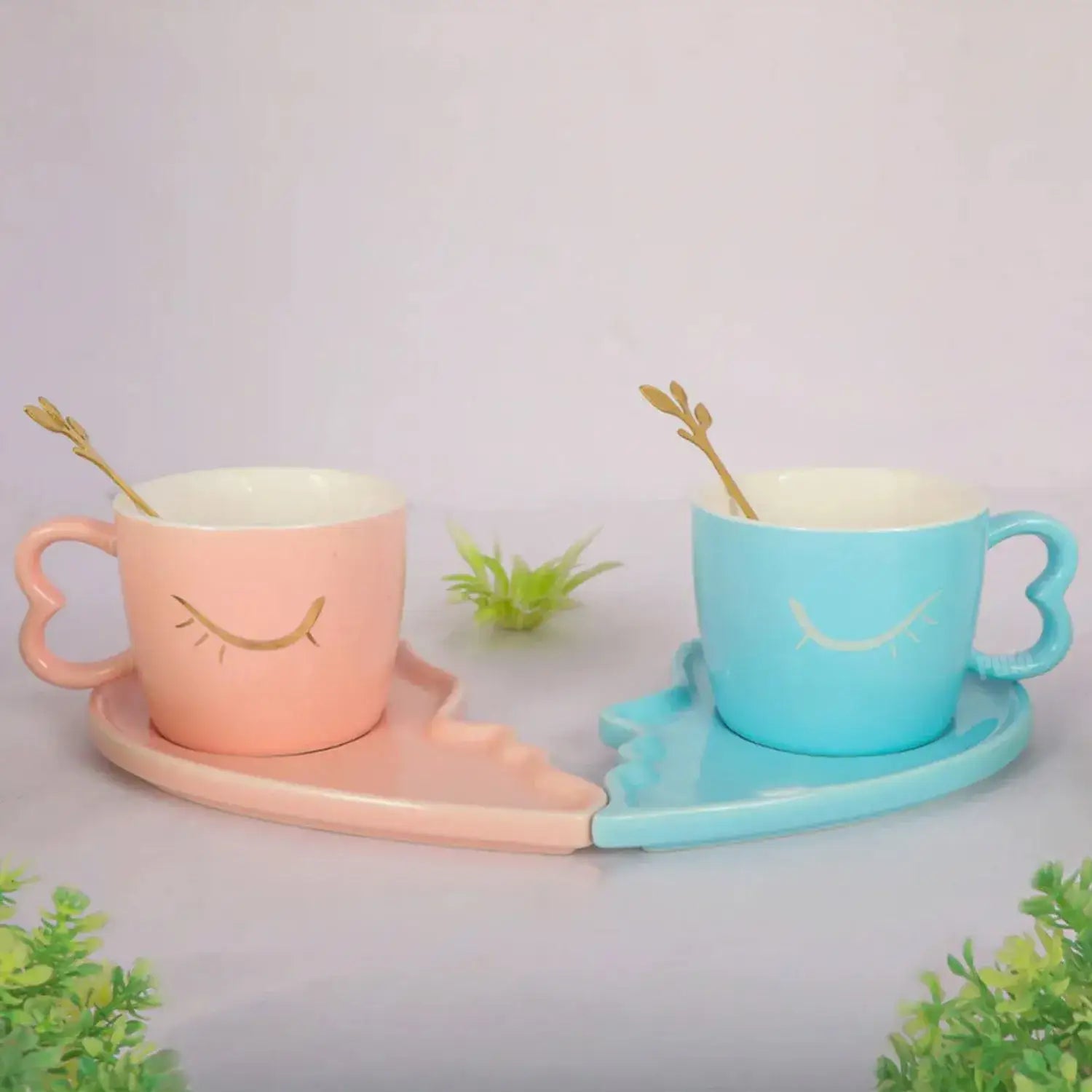 Set tazas rosa y azul forma de corazón para parejas - Alfombra baño