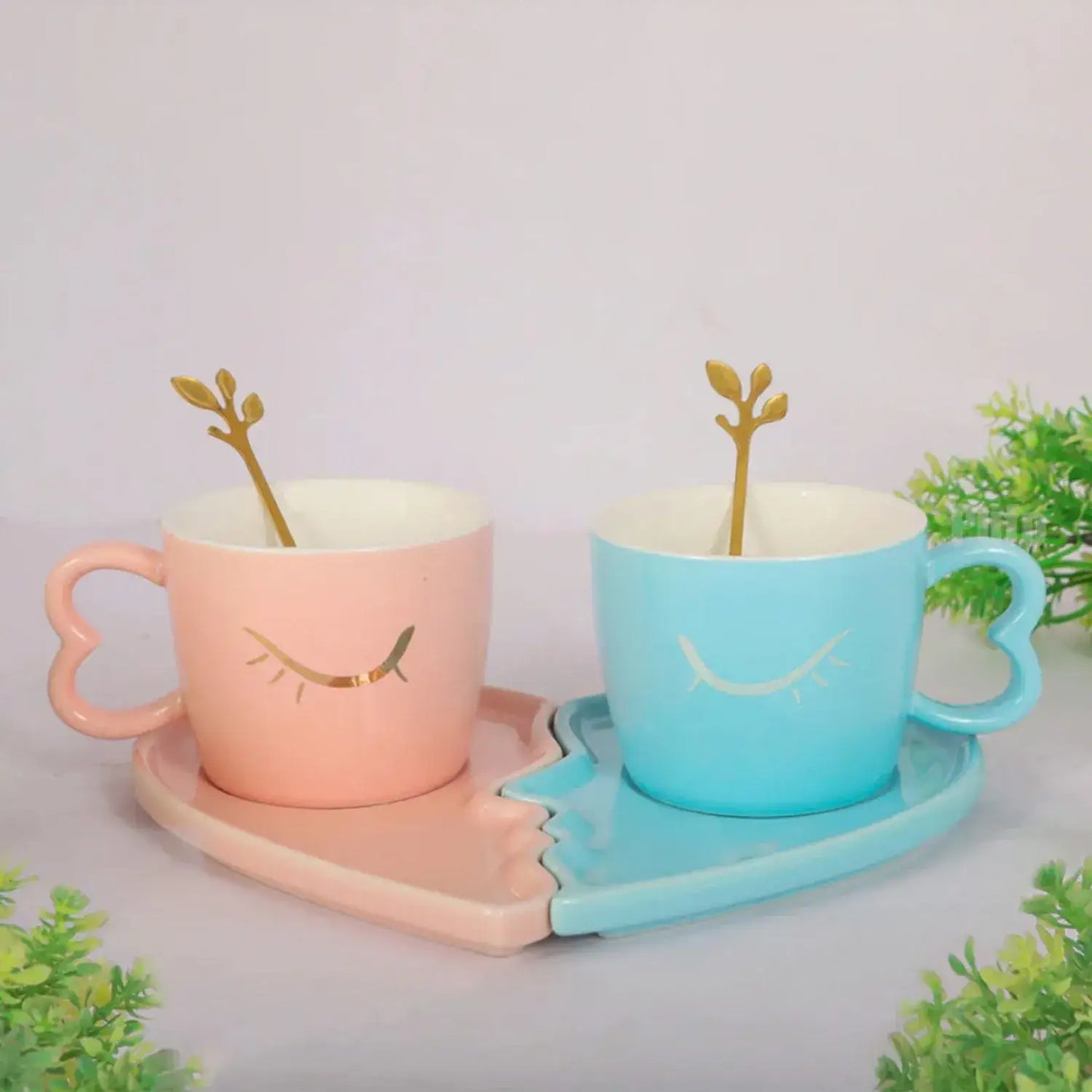 Set tazas rosa y azul forma de corazón para parejas - Alfombra baño