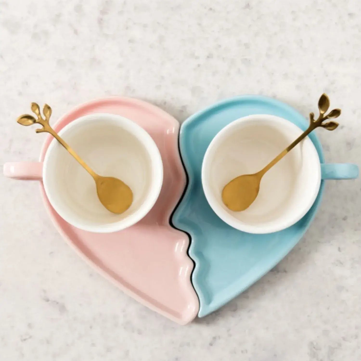 Set tazas rosa y azul forma de corazón para parejas - Alfombra baño