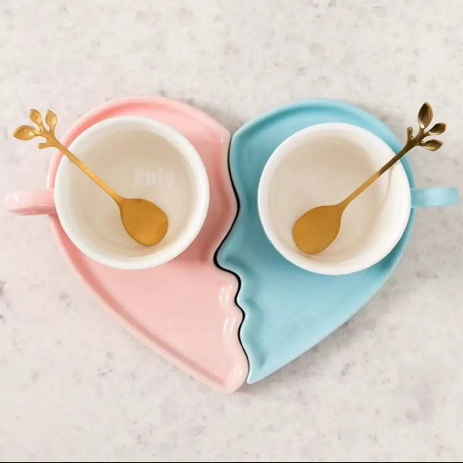 Set tazas rosa y azul forma de corazón para parejas - Alfombra baño