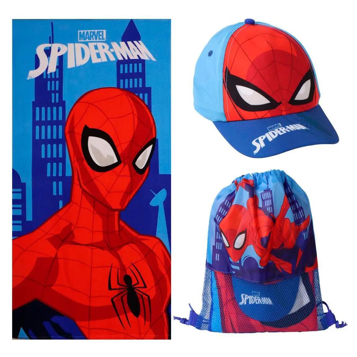 Set de toalla gorra y saco mochila Spiderman ideal verano