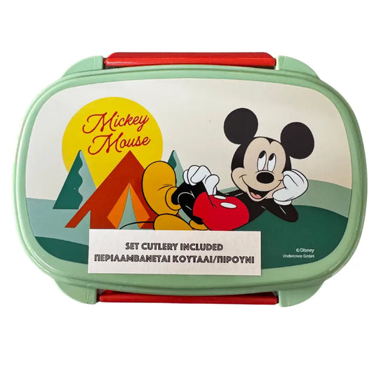 Set túper lonchera sandwichera con cubiertos Mickey Tupper