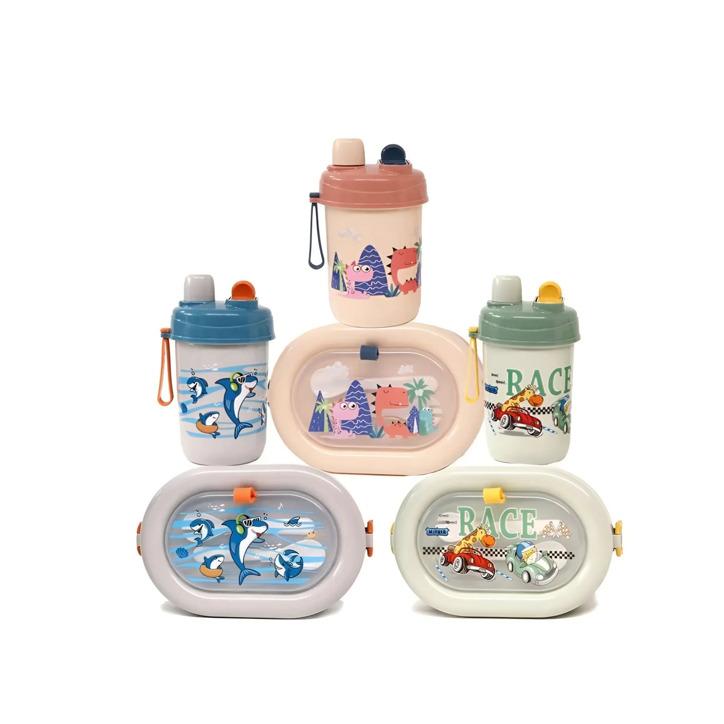 Set túper y vaso infantil para almuerzo merienda Crema - Tuper