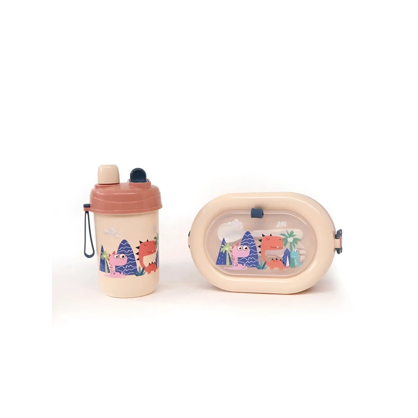Set túper y vaso infantil para almuerzo merienda Crema - Tuper