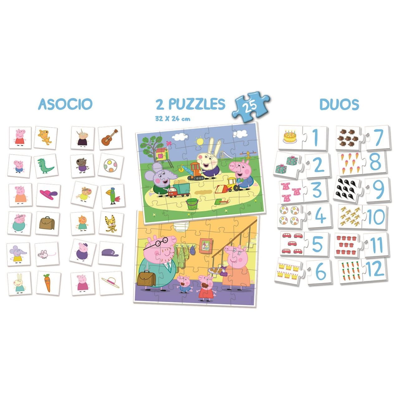 Superpack 4 en 1 Peppa Pig (Duos Juego de asociación y 2 puzzles) - Juguete