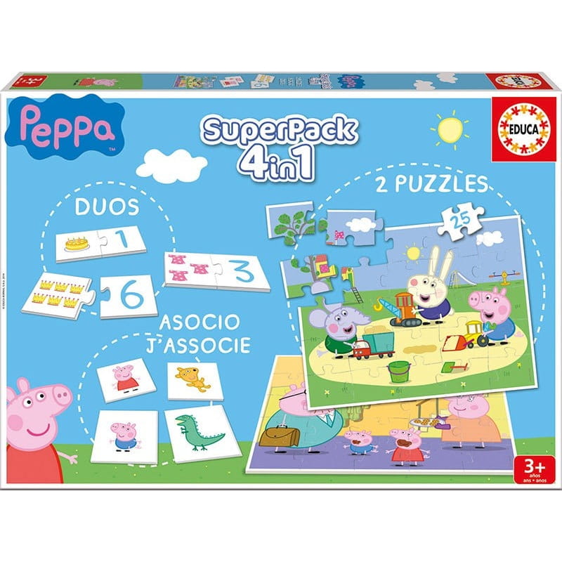 Superpack 4 en 1 Peppa Pig (Duos Juego de asociación y 2 puzzles) - Juguete