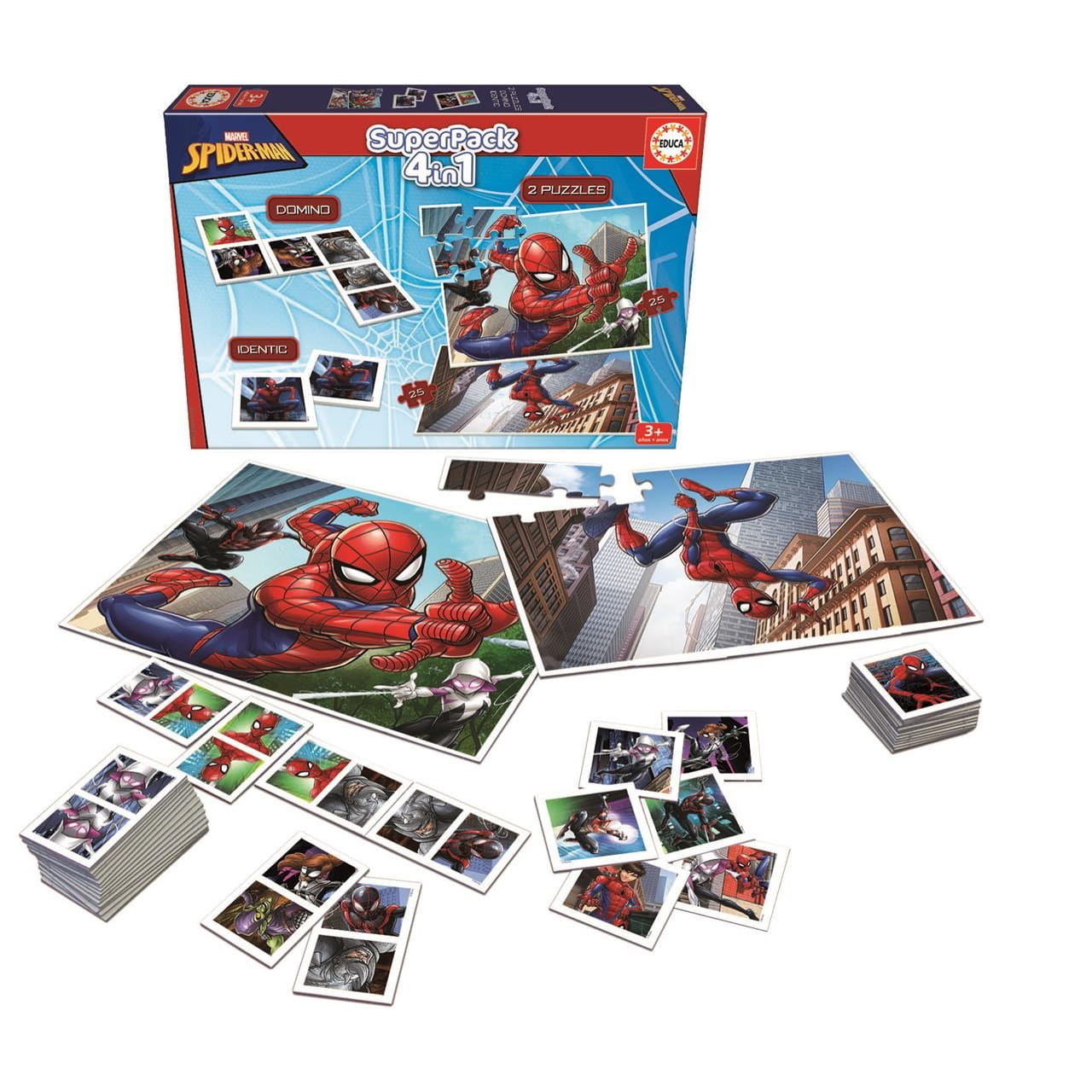 Superpack 4 en 1 Spiderman (Duos Juego de asociación y 2 puzzles) - Juguete
