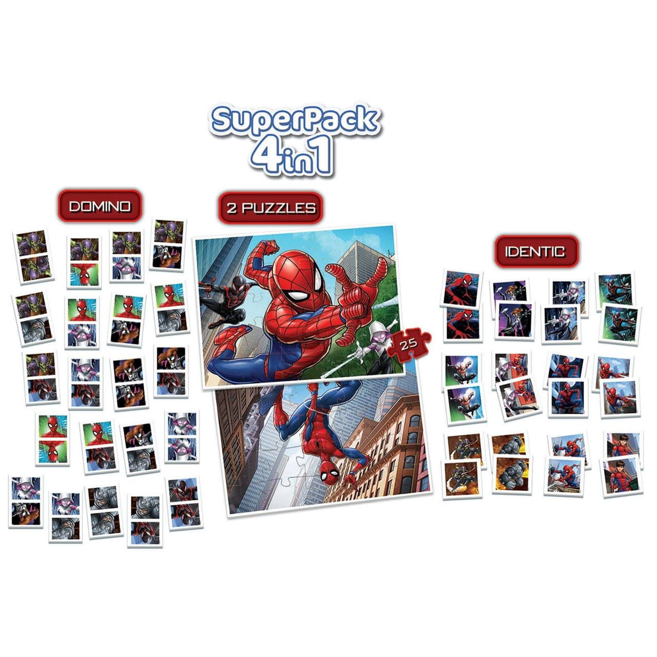 Superpack 4 en 1 Spiderman (Duos Juego de asociación y 2 puzzles) - Juguete