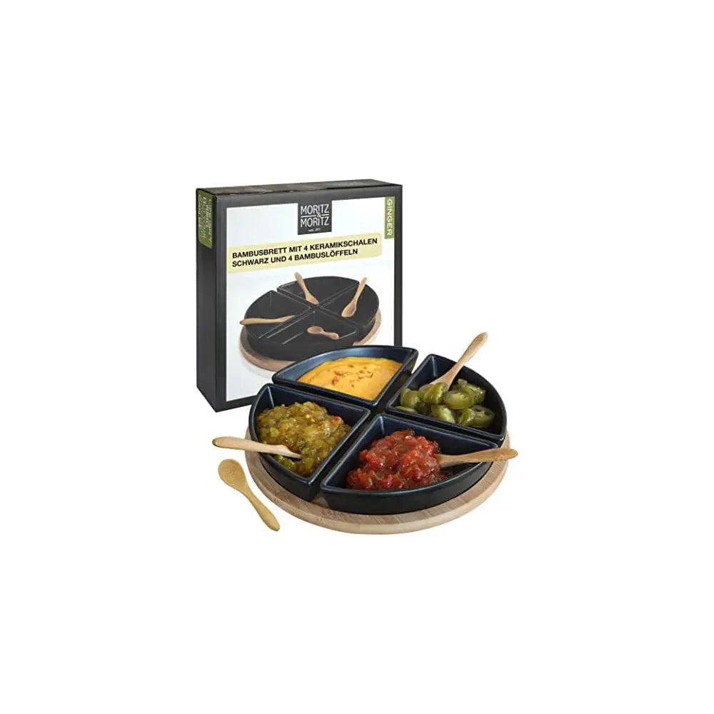 Tablero redondo con 4 tazones cerámica y cucharas de bambú MORITZ&MORITZ - Posavasos
