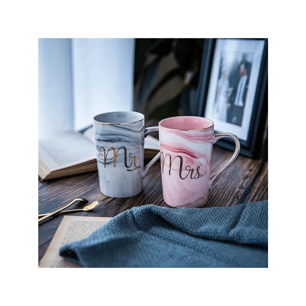 Tazas de cerámica diseño marmoleado para parejas set 2 con tapa y cuchara regalo original bodas aniversario tazas café