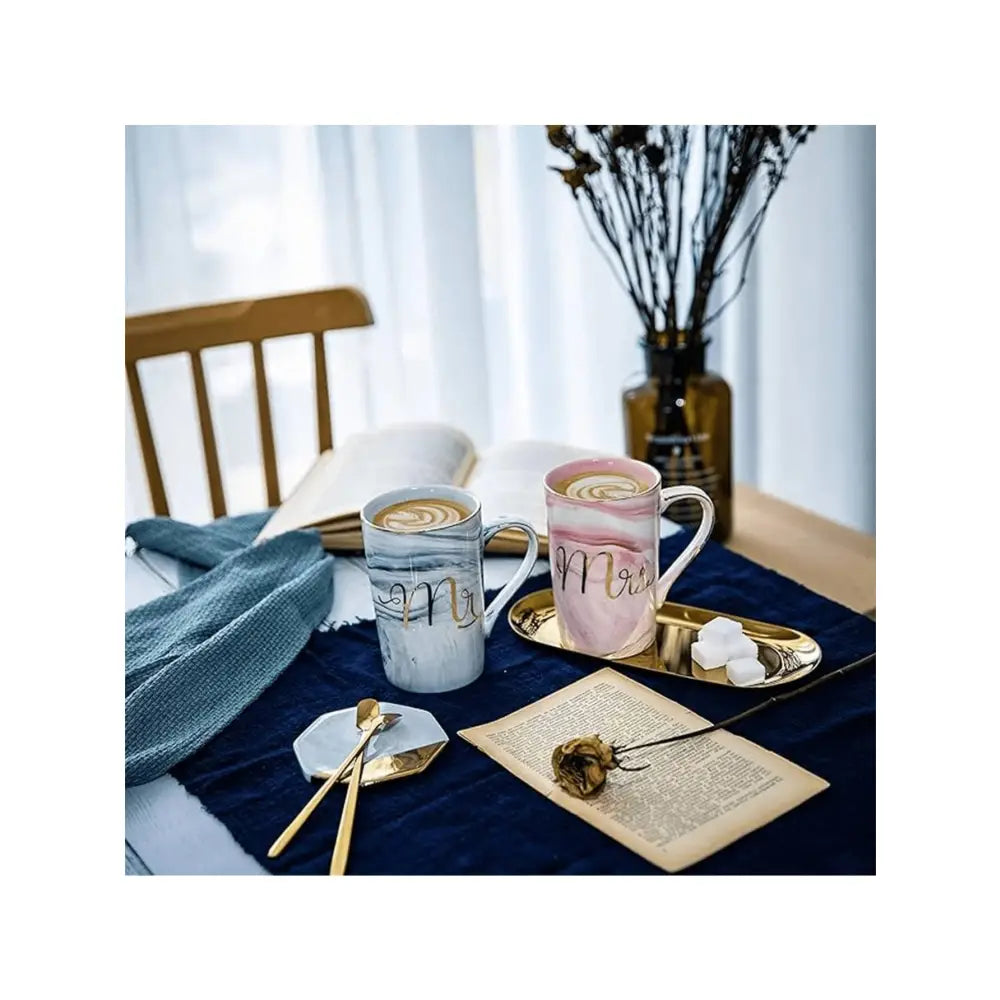 Tazas de cerámica diseño marmoleado para parejas set 2 con tapa y cuchara regalo original bodas aniversario tazas café