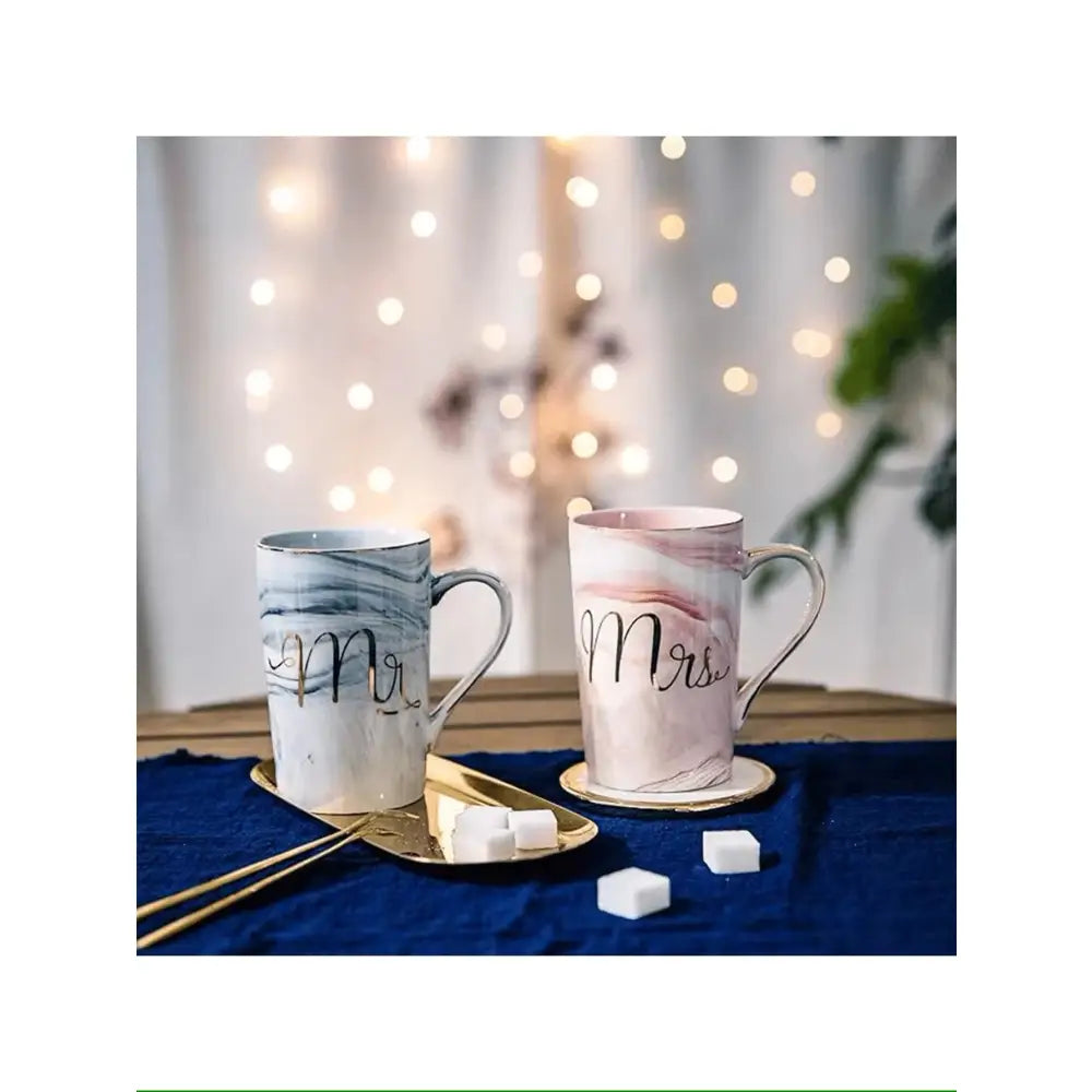 Tazas de cerámica diseño marmoleado para parejas set 2 con tapa y cuchara regalo original bodas aniversario tazas café