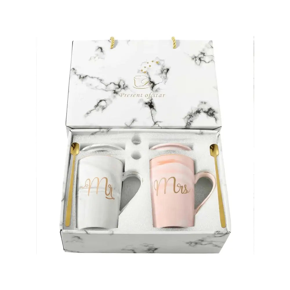 Tazas de cerámica diseño marmoleado para parejas set 2 con tapa y cuchara regalo original bodas aniversario tazas café
