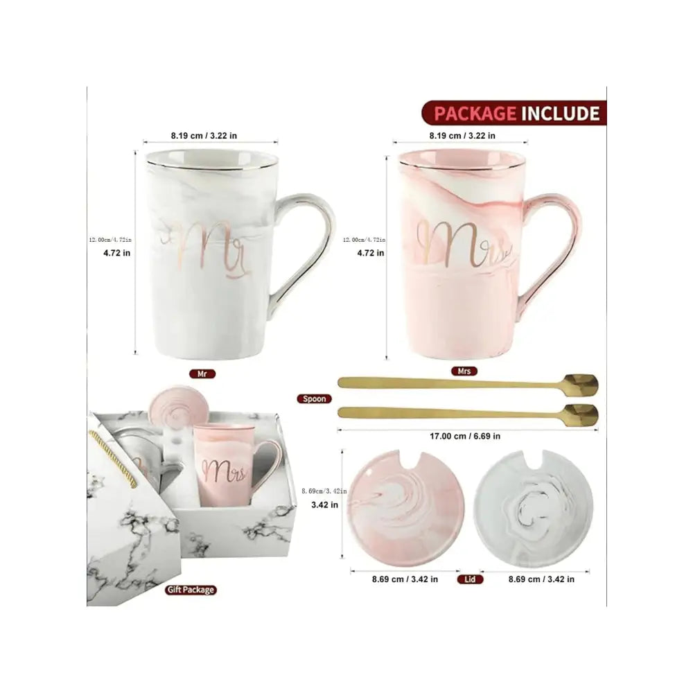 Tazas de cerámica diseño marmoleado para parejas set 2 con tapa y cuchara regalo original bodas aniversario tazas café