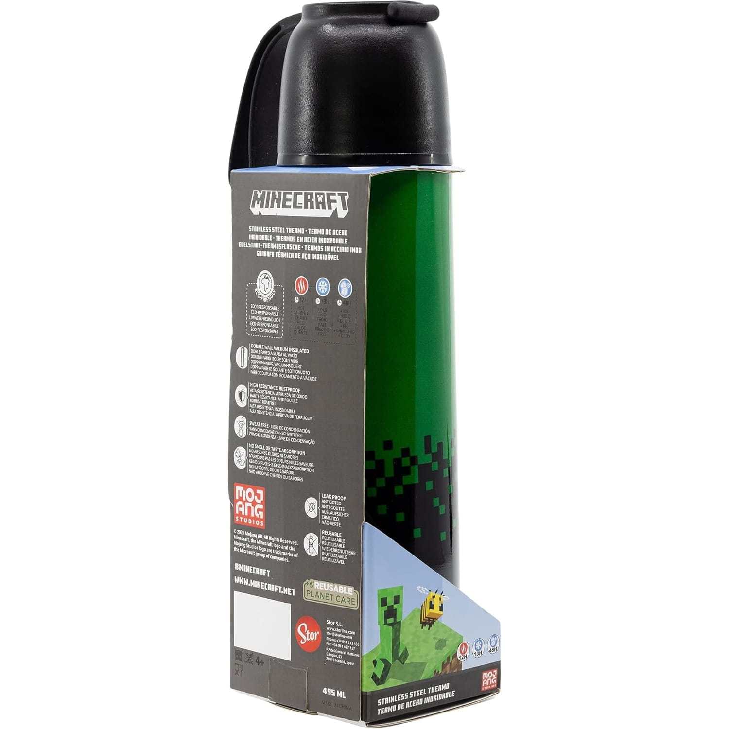 termo de acero térmico minecraft 495ml con vaso para bebidas calientes y frías
