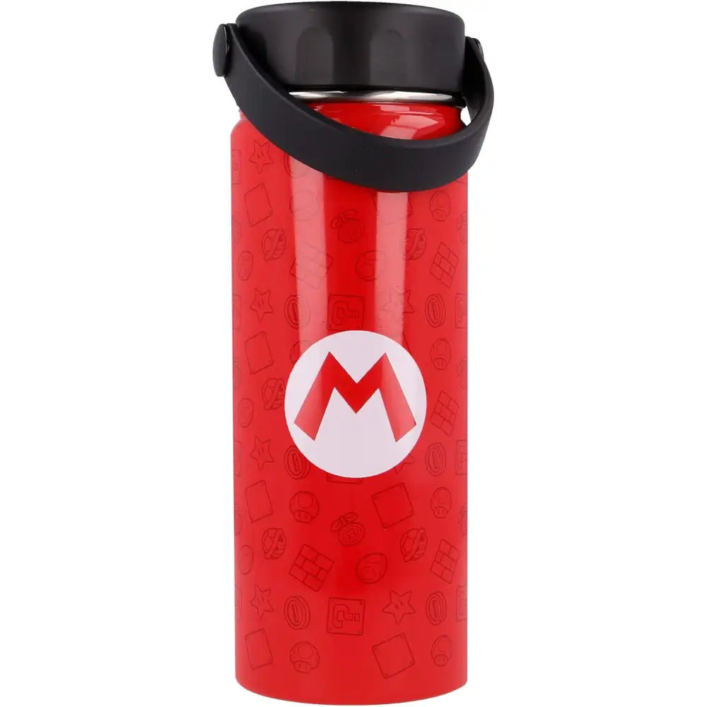 Termo con asa acero inoxidable 530ml tapa de Supermario y seta Botella