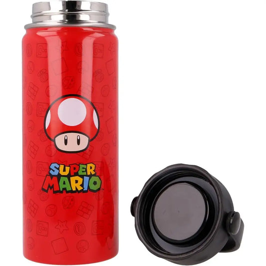 Termo con asa acero inoxidable 530ml tapa de Supermario y seta Botella