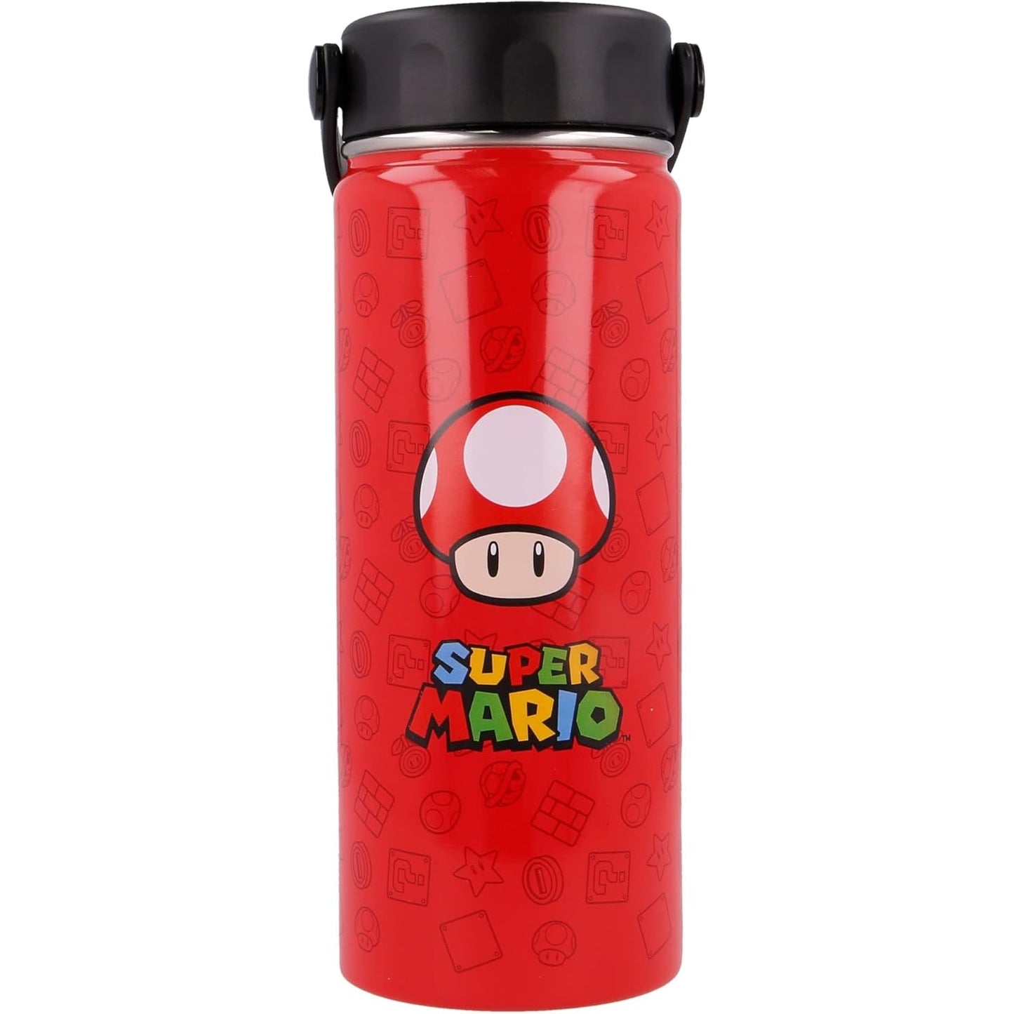 Termo con asa acero inoxidable 530ml tapa de Supermario y seta - Botella