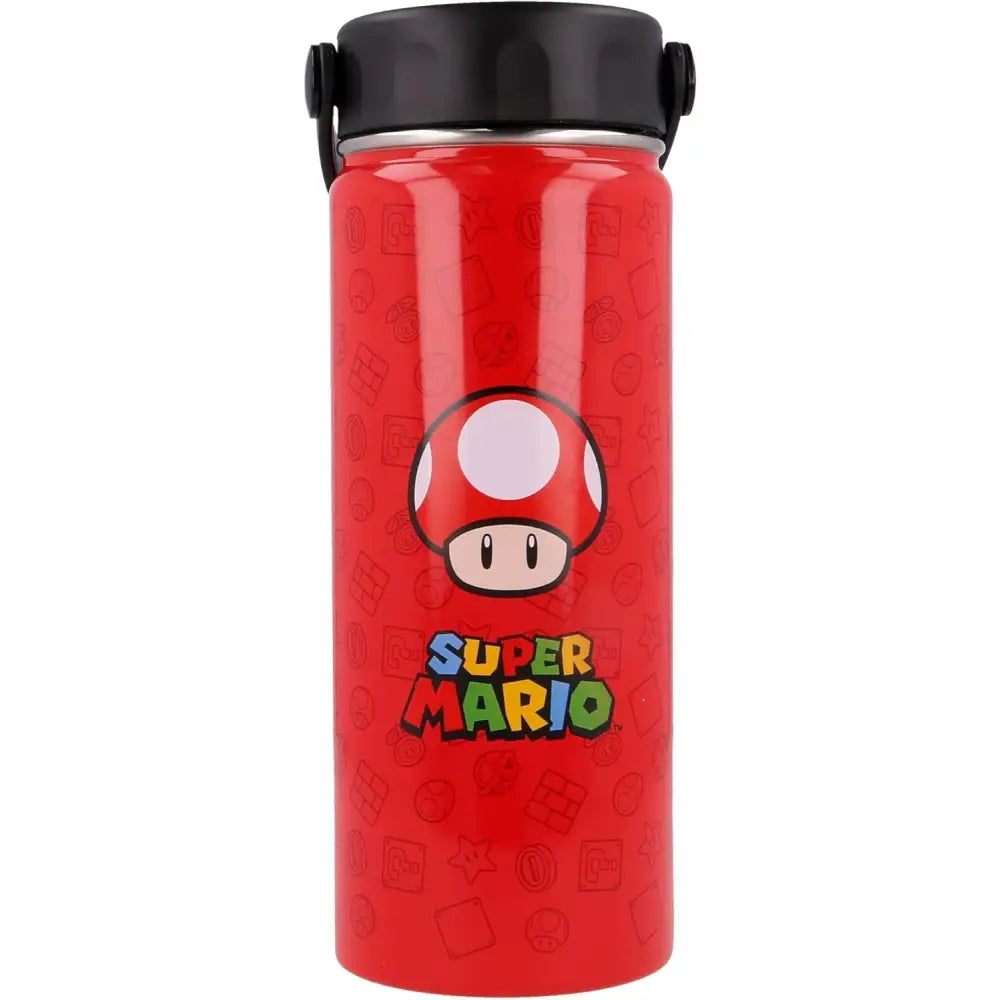 Termo con asa acero inoxidable 530ml tapa de Supermario y seta Botella