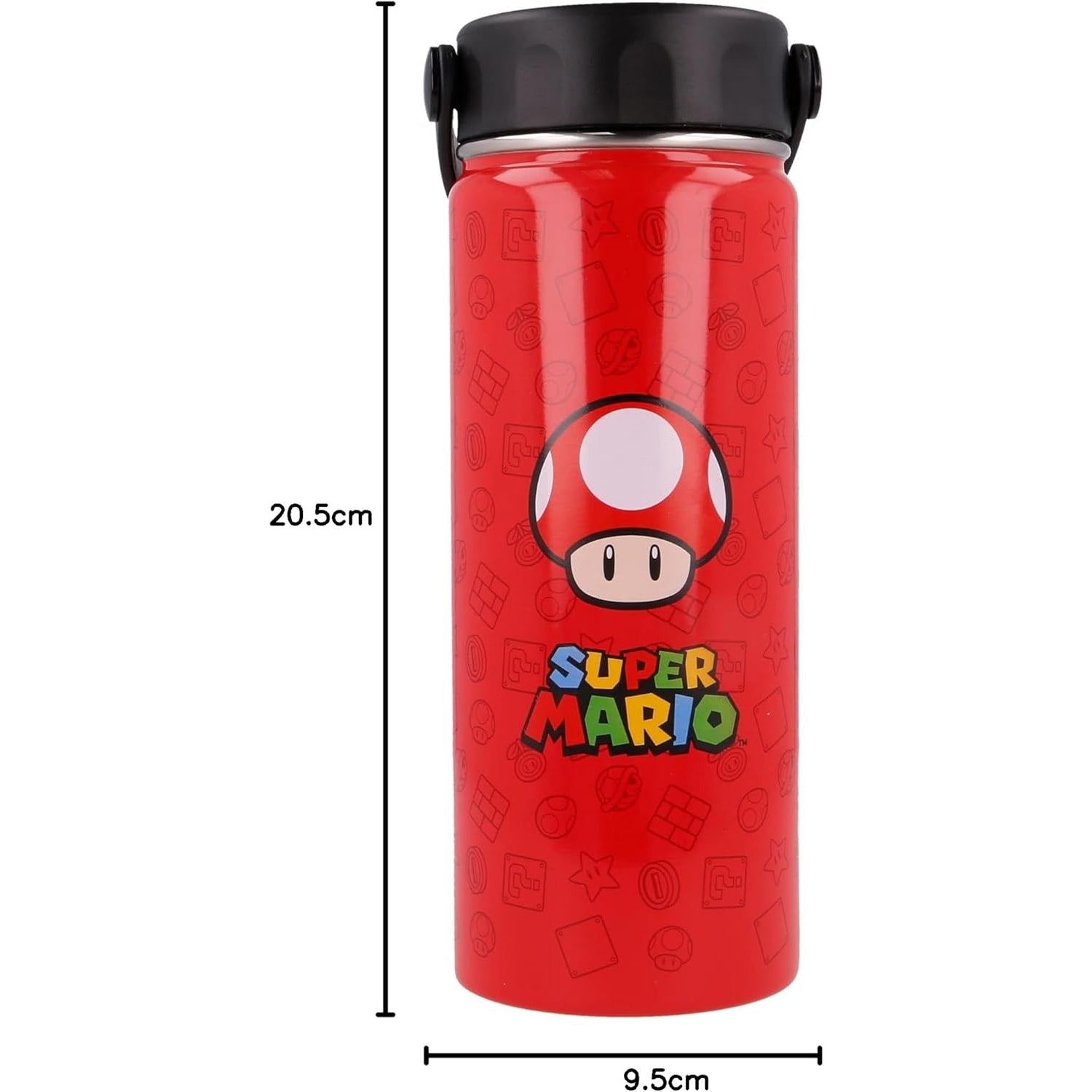Termo con asa acero inoxidable 530ml tapa de Supermario y seta - Botella