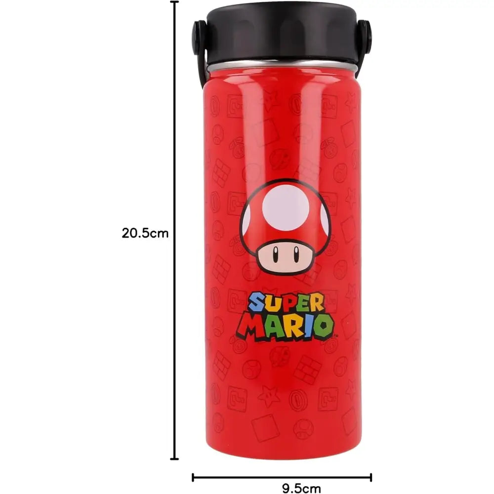 Termo con asa acero inoxidable 530ml tapa de Supermario y seta Botella
