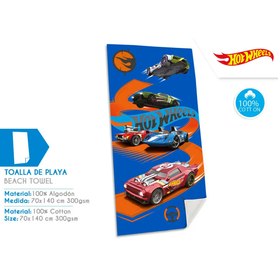 Toalla algodón HOT WHEELS 70x140cm playa o piscina