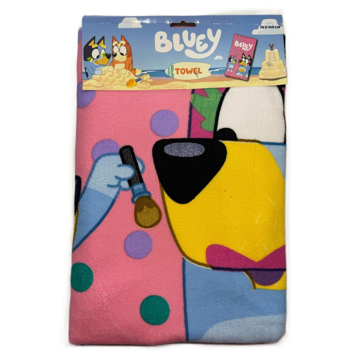 Toalla infantil microfibra bluey rosa para playa y piscina 70x140cm