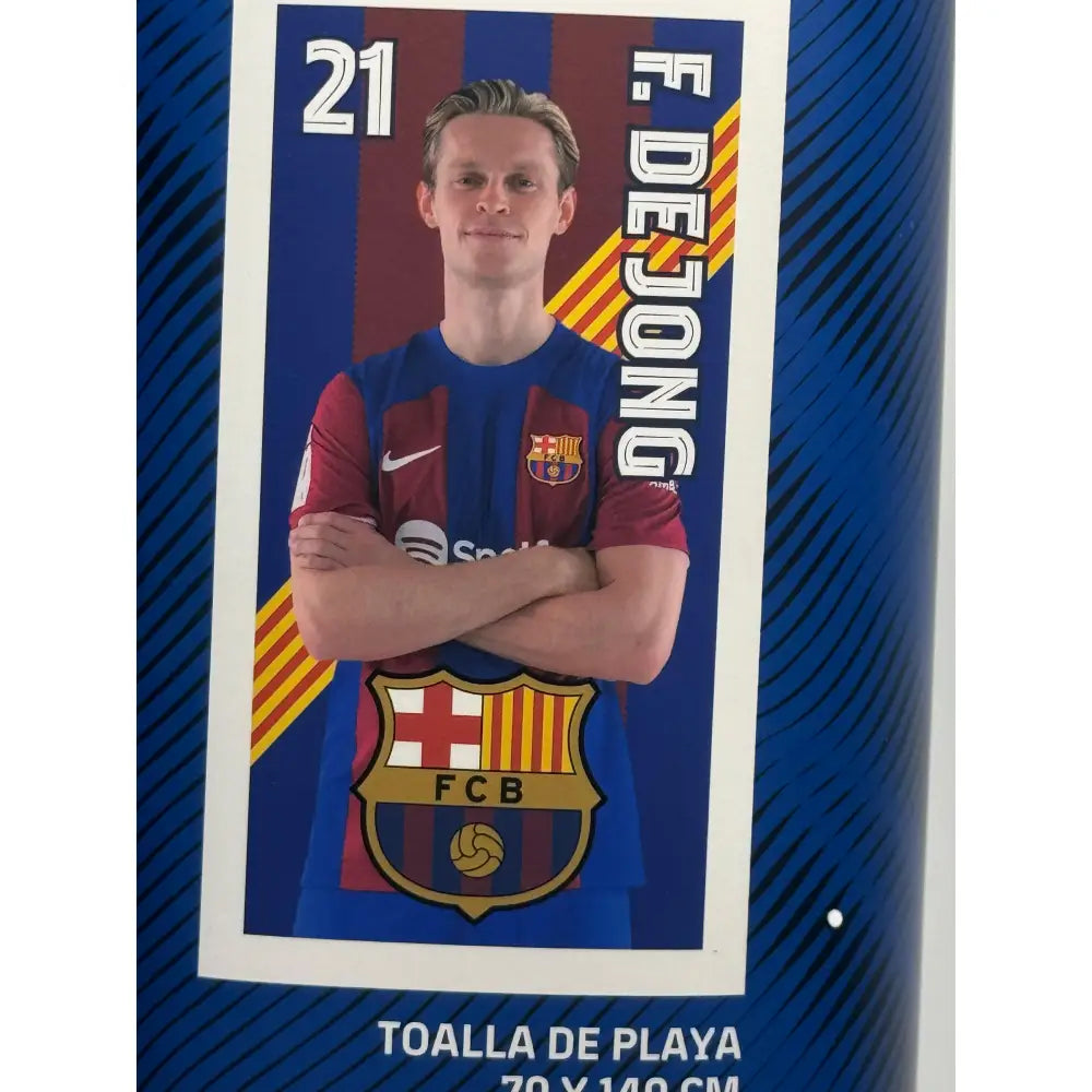 Toalla Playa Piscina Infantil FC Barcelona F. de Jong 70x140cm microfibra para niños y adultos
