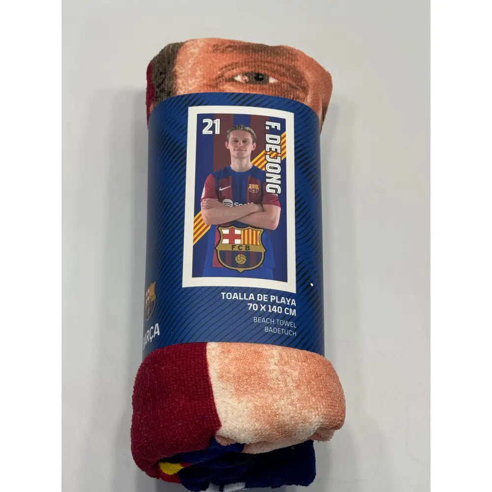 Toalla Playa Piscina Infantil FC Barcelona F. de Jong 70x140cm microfibra para niños y adultos