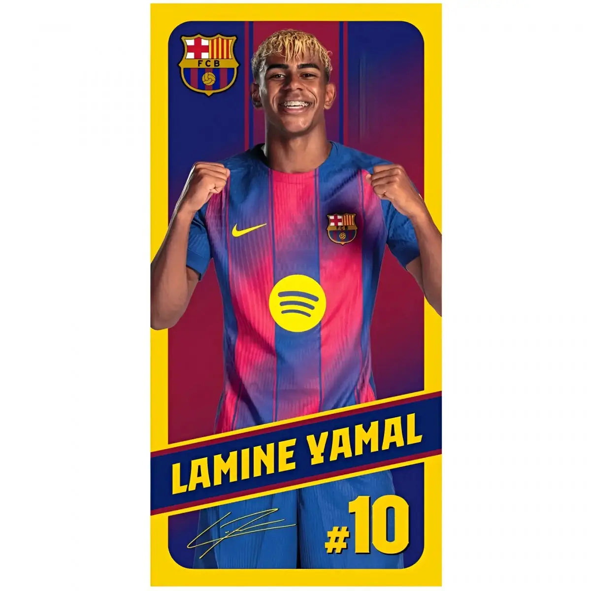 Toalla Playa Piscina Infantil FC Barcelona Lamine Yamal nombre 70x140cm