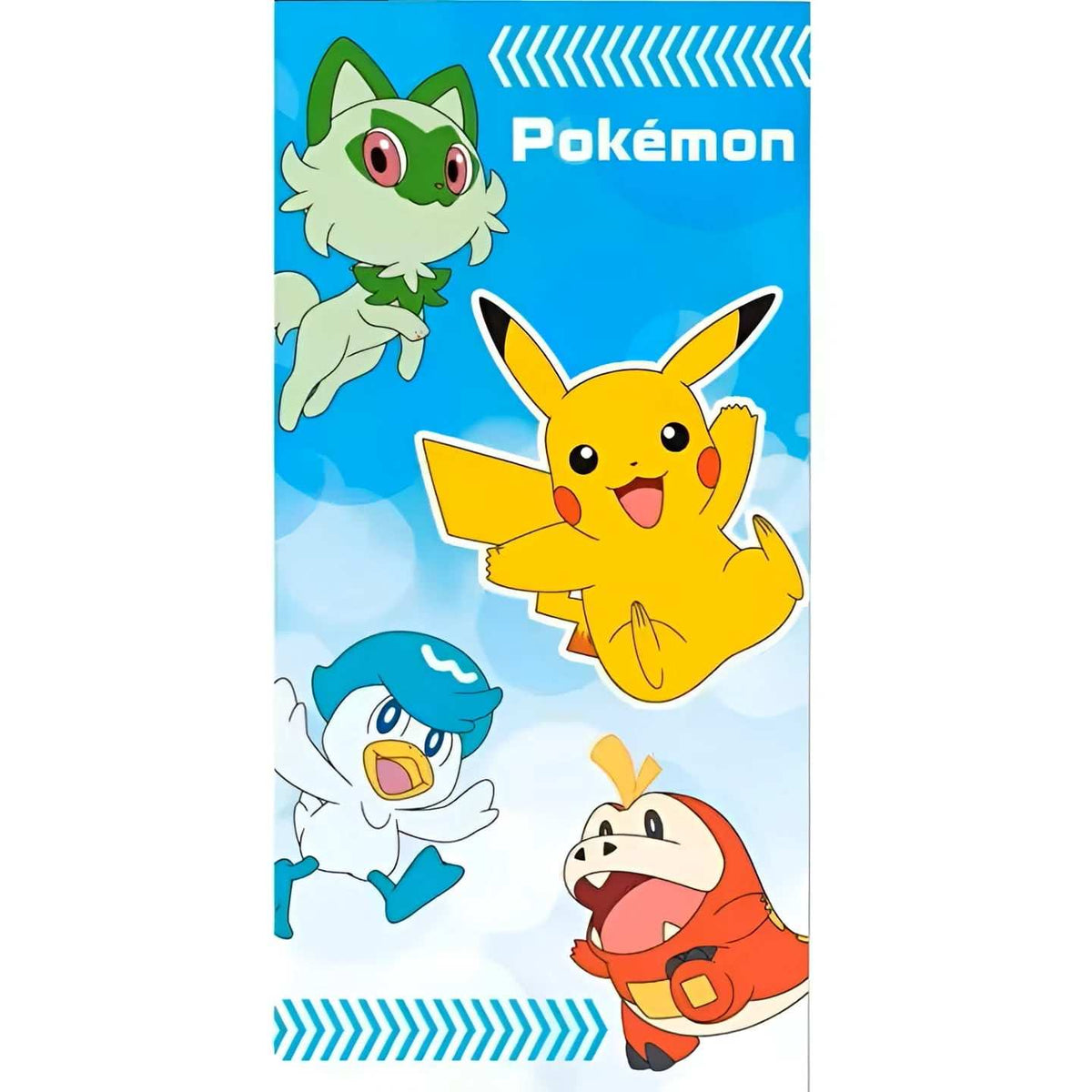 Toalla playa piscina infantil microfibra con personajes Pokémon Pikachu Sprigatito Fuecoco Quaxly
