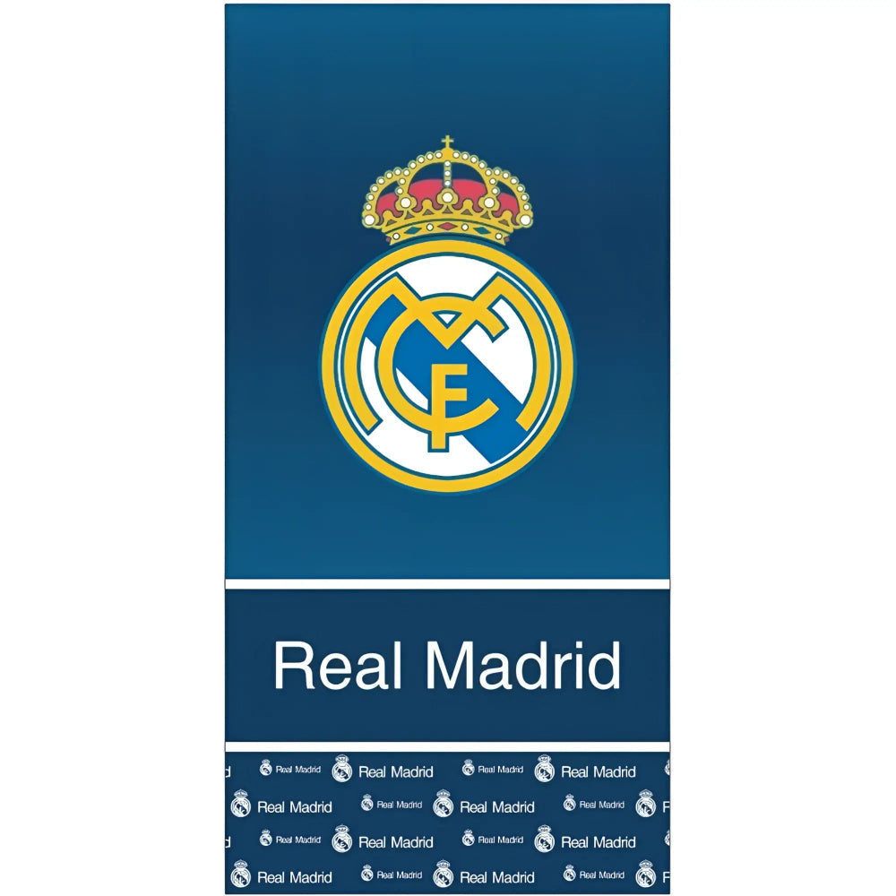 Toalla Playa Piscina infantil Real Madrid Franja azul letras Oficial 70x140cm