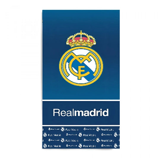 Toalla Playa Piscina infantil Real Madrid Franja azul letras Oficial 70x140cm