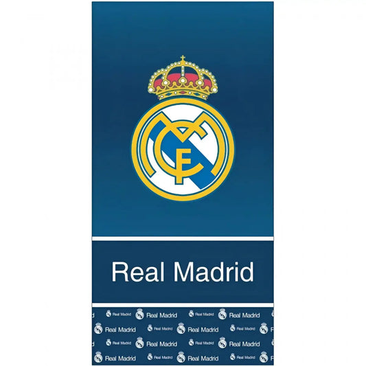 Toalla Playa Piscina infantil Real Madrid Franja azul letras Oficial 70x140cm
