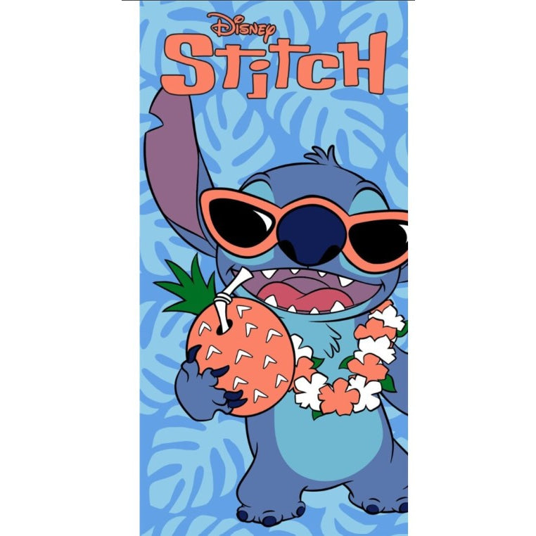 Toalla Playa Piscina infantil STITCH TROPICAL gafas y coco 70x140cm
