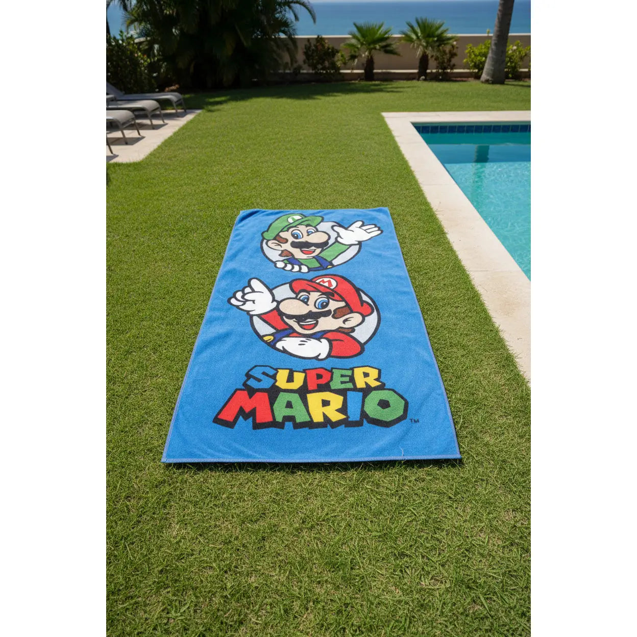 Toalla playa y piscina infantil Super Mario Luigi 70x140cm