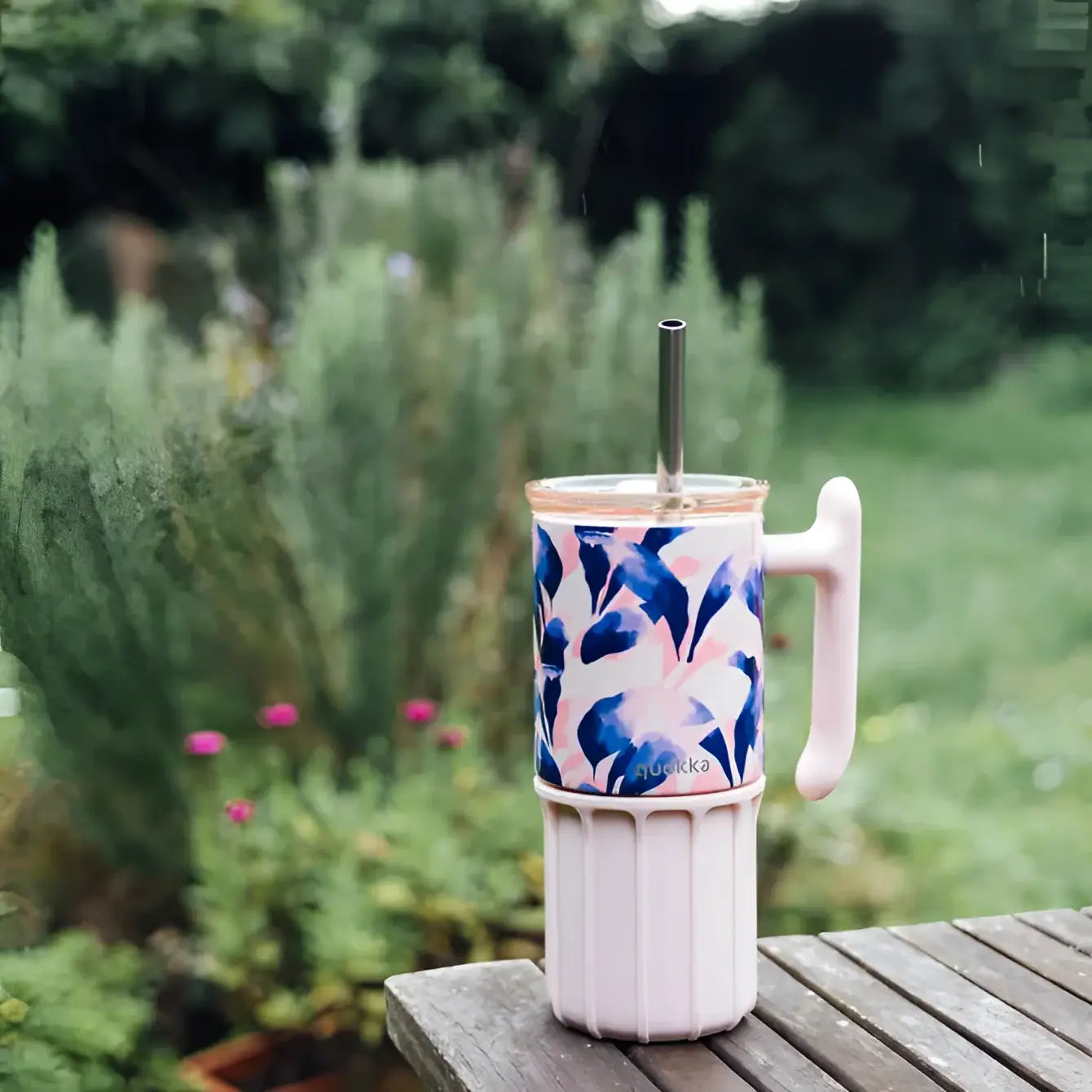 Vaso Térmico Acero Inoxidable QUOKKA UMI BLUE FEATHER 720ML con pajita