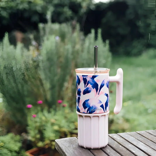Vaso Térmico Acero Inoxidable QUOKKA UMI BLUE FEATHER 720ML con pajita