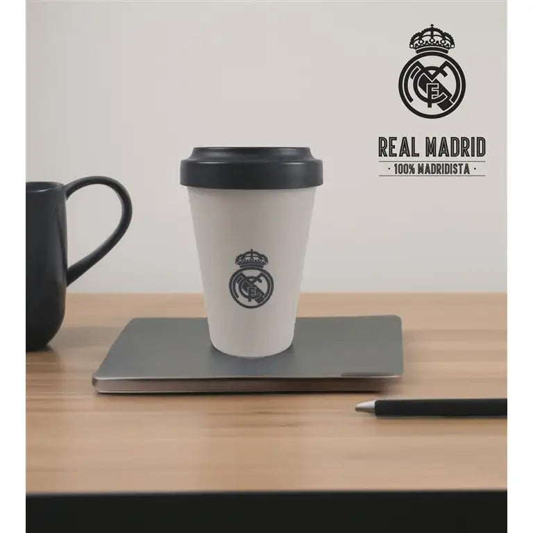 Vaso Térmico Real Madrid 400ml Oficial – Copa para Llevar Café Crema Antiderrames Licencia Original